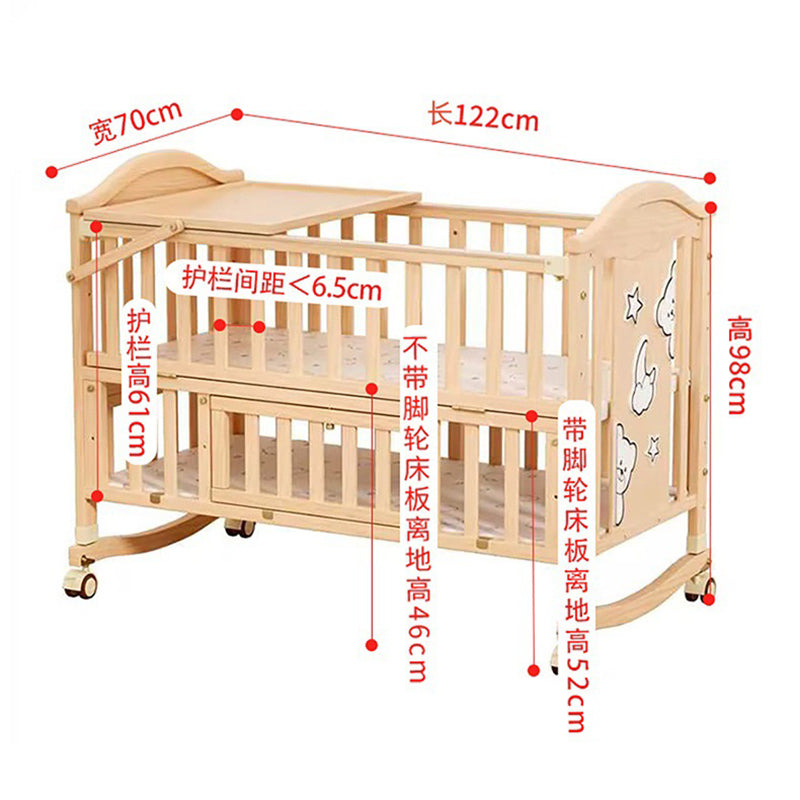 Changeable Baby Bed Newborn Solid Wood Unpainted Baby Bed Cradle Bed Convertible Desk Can Be Spliced Into A Large Bed