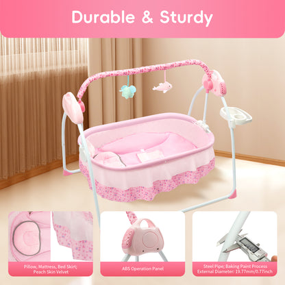 Electric Baby Cradle Swing, Foldable Bluetooth Baby Crib Cradle with Remote Control & Music, Auto-Swing Cradle Crib